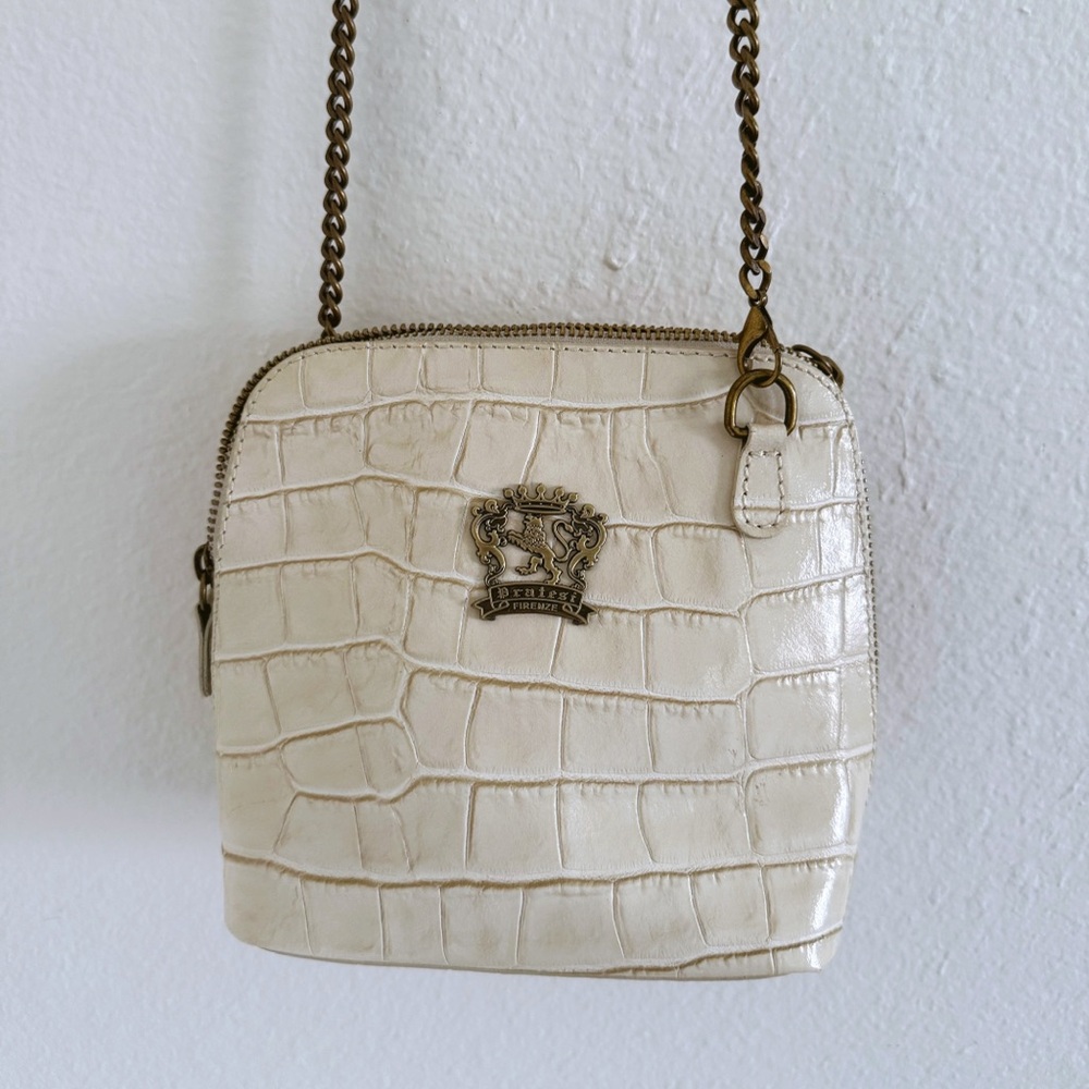 Pratesi Firenze Ivory Croc-Embossed Leather Crossbody Bag | Made in Italy